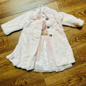 Blueberi Boulevard Pink Formal Dress with Faux Fur Coat